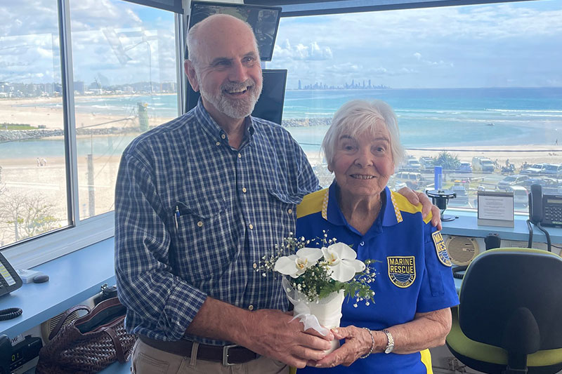 Outgoing A/Unit Commander Ray Boak and MRQ volunteer Brenda Warren.