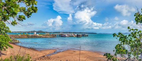 Thursday Island wharf with rescue vessels